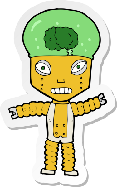 Bir insan tarafından çizilmiş gelecekteki bir robotun çıkartması.