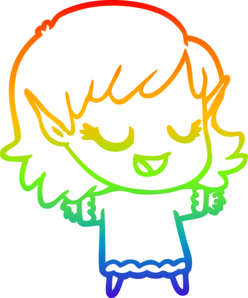 Gökkuşağı gradyan çizgisi mutlu çizgi film kızı bir insan tarafından çizilmiş.