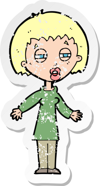 Bir insan tarafından çizilmiş yorgun bir karikatür çıkartması.