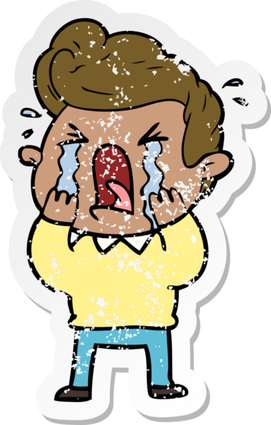 Bir insan tarafından çizilmiş ağlayan bir karikatür çıkartması.