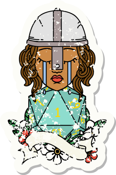 Retro Dövme Tarzı Ağlayan İnsan Dövüşçüsü Bir insan tarafından çizilmiş doğal bir D20 ruloyla