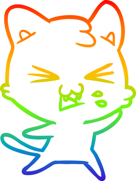 Gökkuşağı gradyan çizgi çizimi Bir insan tarafından çizilmiş bir çizgi kedi tıslama