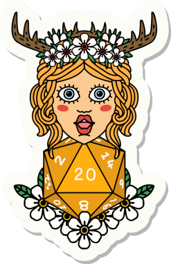 Bir insan tarafından çizilmiş 20 zarlı insan Druid çıkartması.