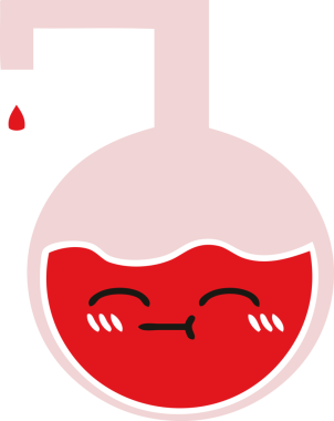 Bir insan tarafından çizilmiş bir bilim deneyinin düz renkli retro karikatürü