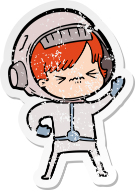 Bir insan tarafından çizilmiş karikatür astronot kadının sıkıntılı çıkartması.