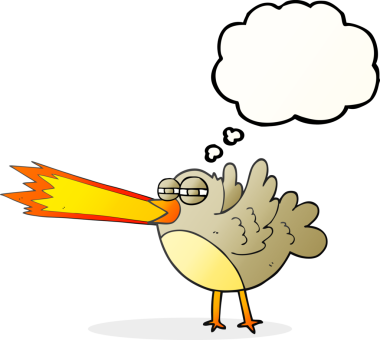 Bir insan tarafından çizilmiş serbest çizim balon karikatür kuşu.