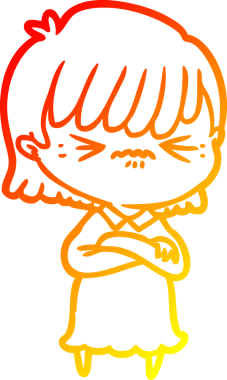 Bir insan tarafından çizilmiş kızgın bir çizgi film kızı çizimi.