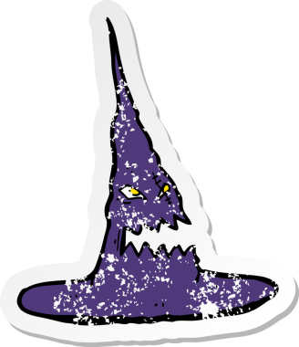 Bir insan tarafından çizilmiş ürkütücü cadı şapkasının gerilimli çıkartması.