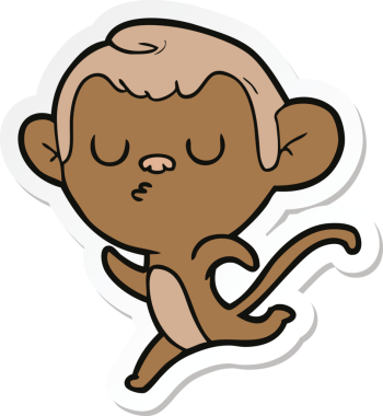 Bir insan tarafından çizilmiş çizgi film maymununun çıkartması.