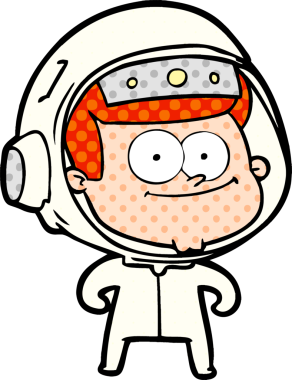 Bir insan tarafından çizilmiş mutlu astronot çizgi filmi.