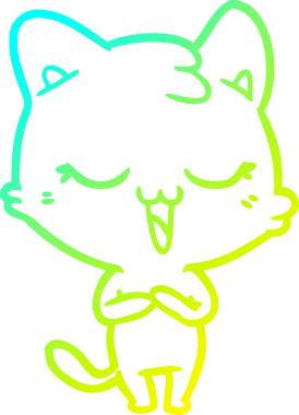 Bir insan tarafından çizilmiş mutlu çizgi film kedisinin soğuk gradyan çizgisi.