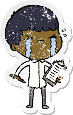 Bir insan tarafından çizilmiş ağlayan bir karikatürcünün sıkıntılı çıkartması.