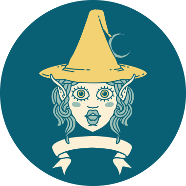 Retro Dövme Biçimi Elf karakteri yüzü bir insan tarafından çizilmiş pankartıyla