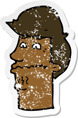 Bir insan tarafından çizilmiş, gerilmiş, karikatürlü bir adamın gerilmiş retro yapıştırması.