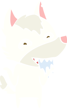 Düz renkli çizgi film aç kurt bir insan tarafından çizilmiş.