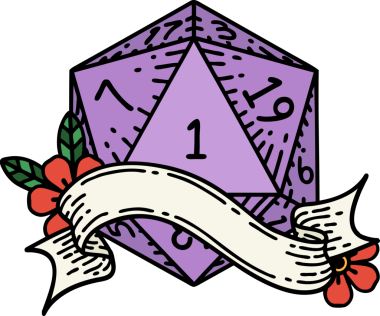 Retro Dövme Biçimi Doğal Bir d20 zar bir insan tarafından çizildi