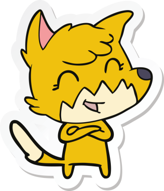 Bir insan tarafından çizilmiş mutlu bir tilkinin çıkartması.