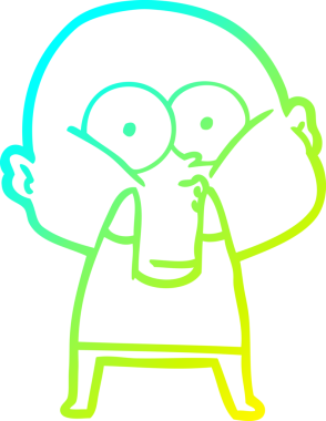 Bir insan tarafından çizilmiş, kel bir adamın soğuk çizgi çizimi.