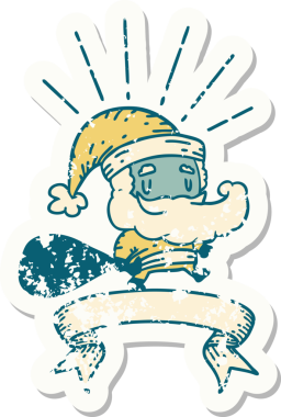 Bir insan tarafından çizilmiş çuvalı olan eski bir dövme stili Noel Baba karakteri.