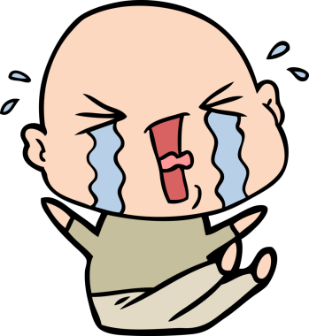 Bir insan tarafından çizilmiş ağlayan kel bir adam.