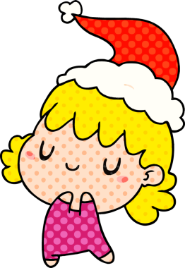 Bir insan tarafından çizilmiş Kawai kızının el çizimi Noel karikatürü.