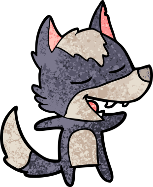 Bir insan tarafından çizilmiş gülen bir kurt.