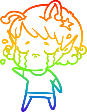 Gökkuşağı gradyan çizgisi, bir insan tarafından çizilmiş ağlayan uzaylı bir kızın çizimi.