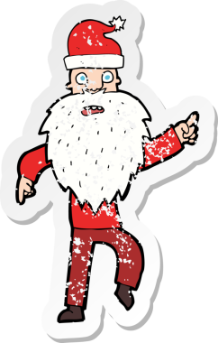 Bir insanın çizdiği Noel Baba çizgi filminin gerilimli retro çıkartması.