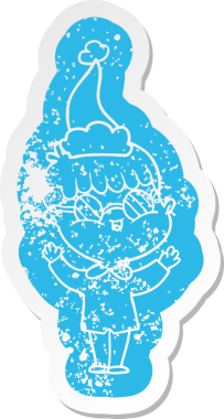 Garip bir çizgi film. Gözlük takan, Noel Baba şapkası takan, insan tarafından çizilmiş bir çocuğun çıkartması.