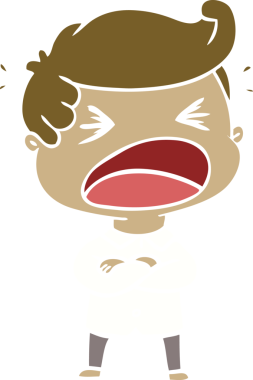 Bir insan tarafından çizilmiş düz renkli karikatür.