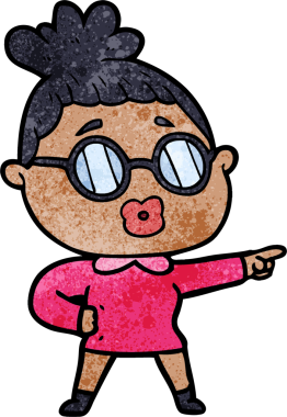 Bir insan tarafından çizilmiş gözlüklü bir kadın.