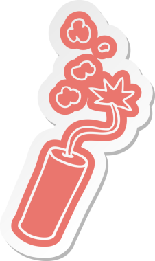 Bir insan tarafından çizilmiş bir dinamit çubuğunun çizgi film etiketi.