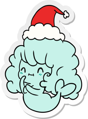 Bir insan tarafından çizilmiş Kawaii hayaletinin el çizimi Noel çıkartması.