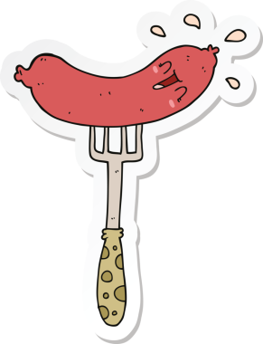 Bir insan tarafından çizilmiş mutlu sosisli çizgi film etiketi.