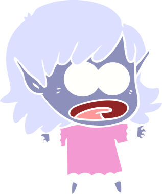 Düz renkli çizgi film bir insan tarafından çizilmiş elf kızı şok etti.