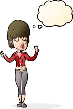 Bir insan tarafından çizilmiş düşünce baloncuğu olan havalı bir kız.