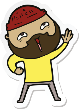 Bir insan tarafından çizilmiş mutlu sakallı bir adamın çıkartması.