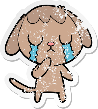 Bir insan tarafından çizilmiş ağlayan şirin bir köpeğin sıkıntılı çıkartması.