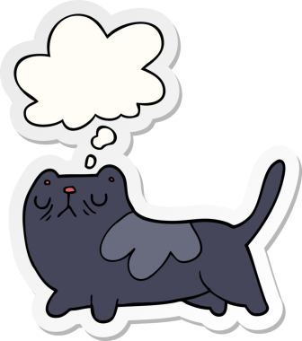 Düşünce baloncuklu çizgi film kedisi insan tarafından çizilmiş bir çıkartma.