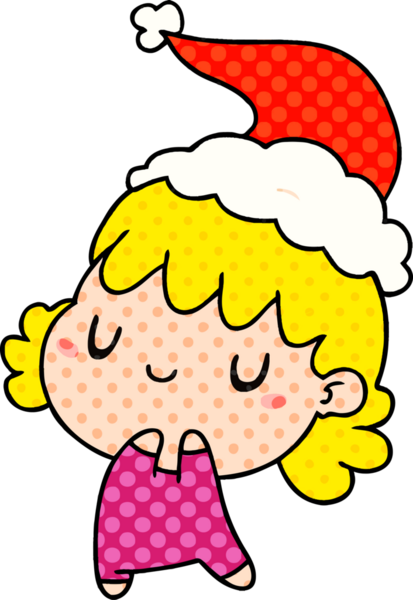 Bir insan tarafından çizilmiş Kawai kızının el çizimi Noel karikatürü.