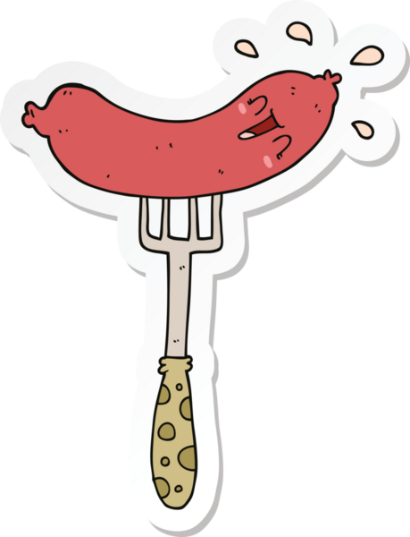 Bir insan tarafından çizilmiş mutlu sosisli çizgi film etiketi.