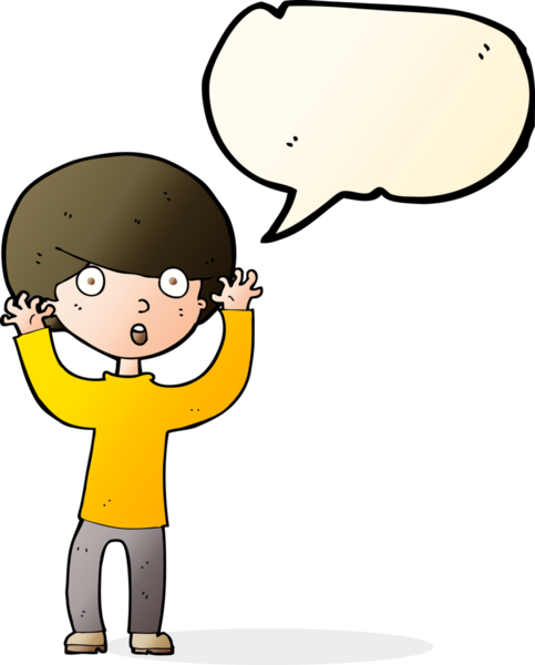 Bir insan tarafından çizilmiş konuşma balonuyla ürkmüş bir çocuk.