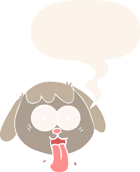 Bir insan tarafından çizilmiş eski usul konuşma baloncuğuyla nefes nefese kalmış bir köpek yüzü.