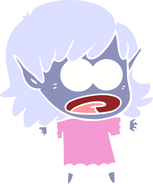 Düz renkli çizgi film bir insan tarafından çizilmiş elf kızı şok etti.