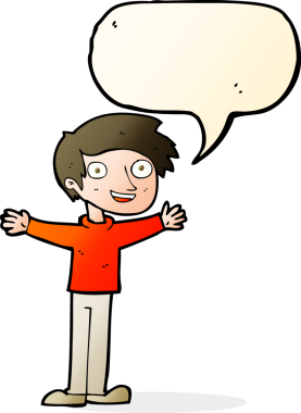 Bir insan tarafından çizilmiş konuşma balonu olan karikatürist hevesli adam.