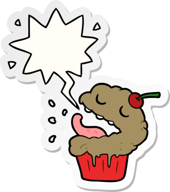 Bir insan tarafından çizilmiş konuşma balonu çıkartmalı komik çizgi film keki.