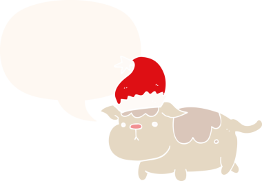 Bir insan tarafından çizilmiş konuşma baloncuğu olan şirin bir Noel köpeği.