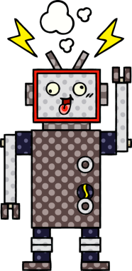 Bir insan tarafından çizilmiş çatlak bir robotun çizgi romanı.