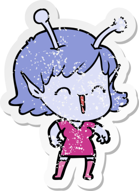 Bir insan tarafından çizilmiş uzaylı bir kızın kederli çıkartması.