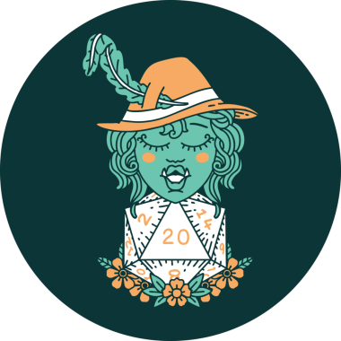 Bir insan tarafından çizilmiş 20 zarlı yarım ork ozan simgesi